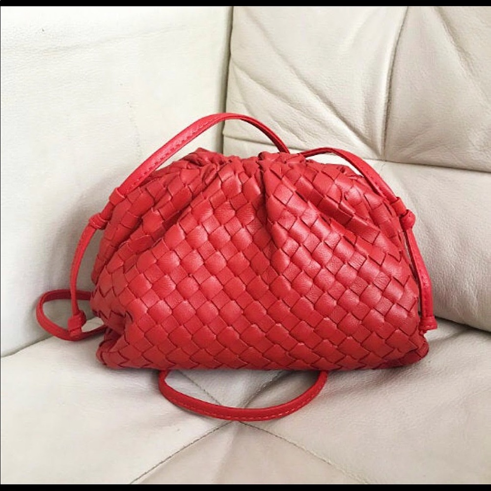 Ignis The Label red leather weaved dumpling crossbody small bag, New